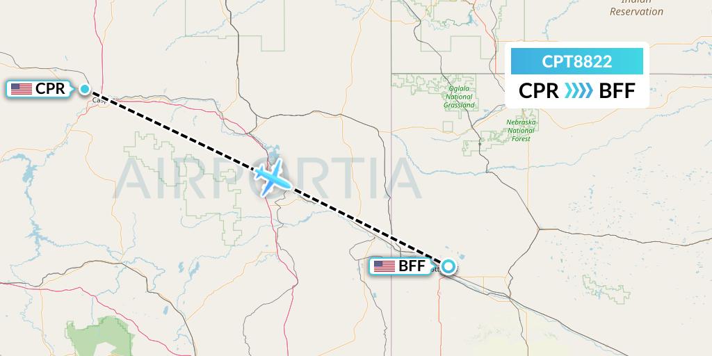CPT8822 Corporate Air Flight Map: Casper to Scottsbluff