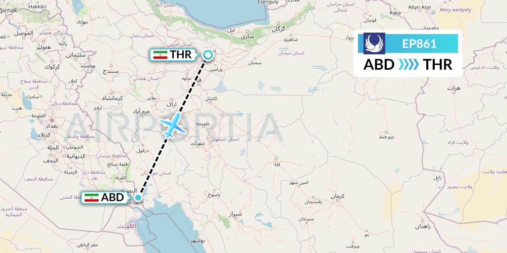 EP861 Iran Aseman Airlines Flight Map: Abadan to Tehran