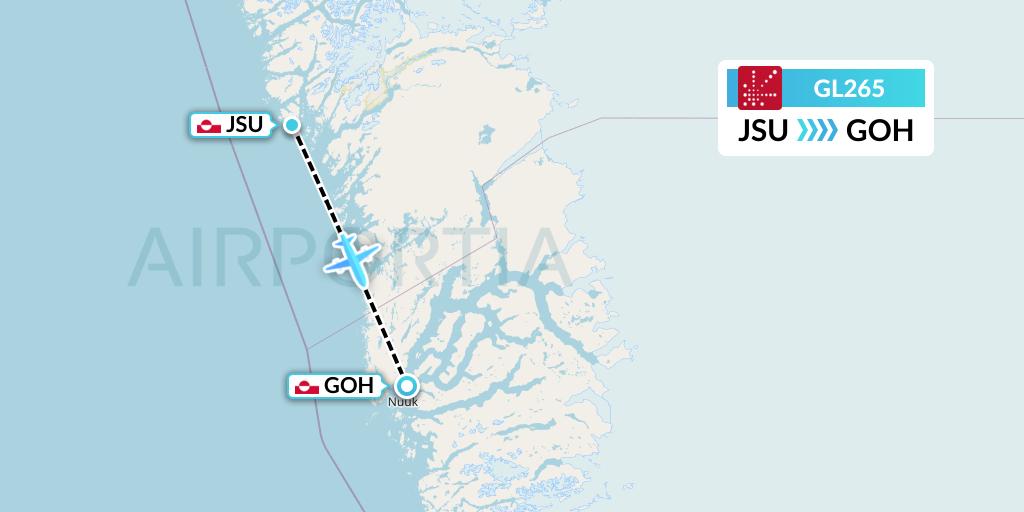 GL265 Air Greenland Flight Map: Maniitsoq to Nuuk