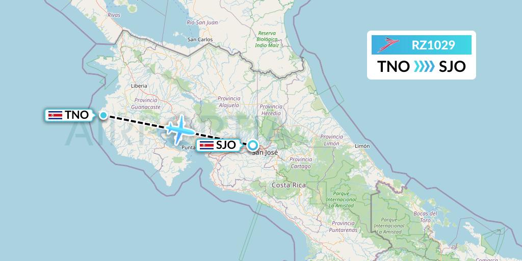 RZ1029 Sansa Airlines Flight Map: Santa Cruz to San Jose