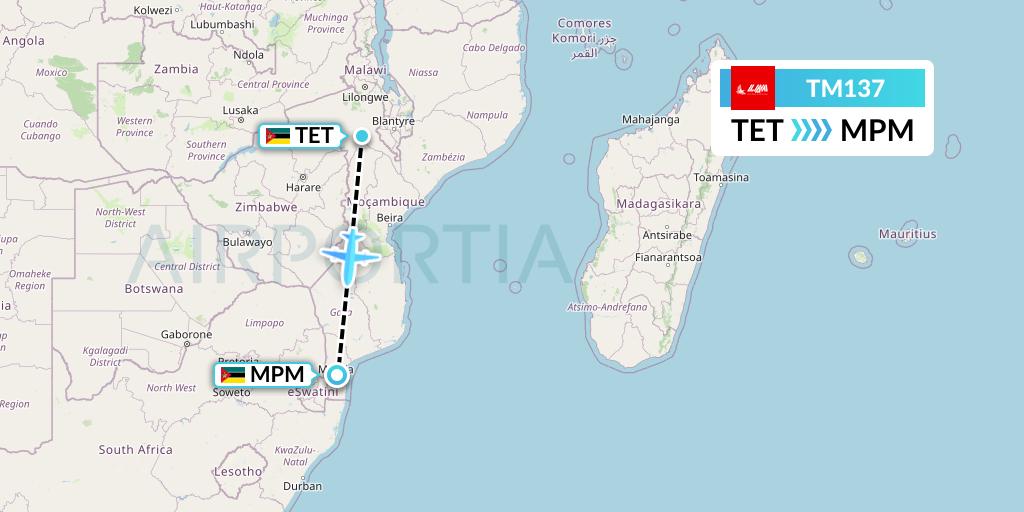 TM137 LAM Mozambique Airlines Flight Map: Tete to Maputo