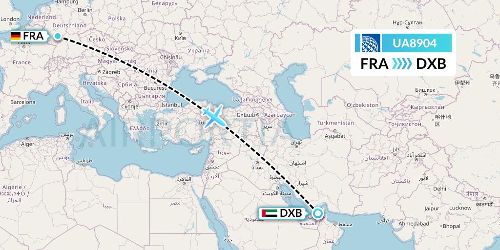 UA8904 United Airlines Flight Map: Frankfurt to Dubai