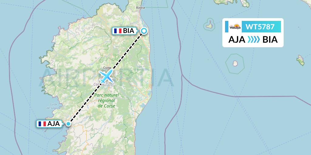 WT5787 Swiftair Flight Map: Ajaccio to Bastia