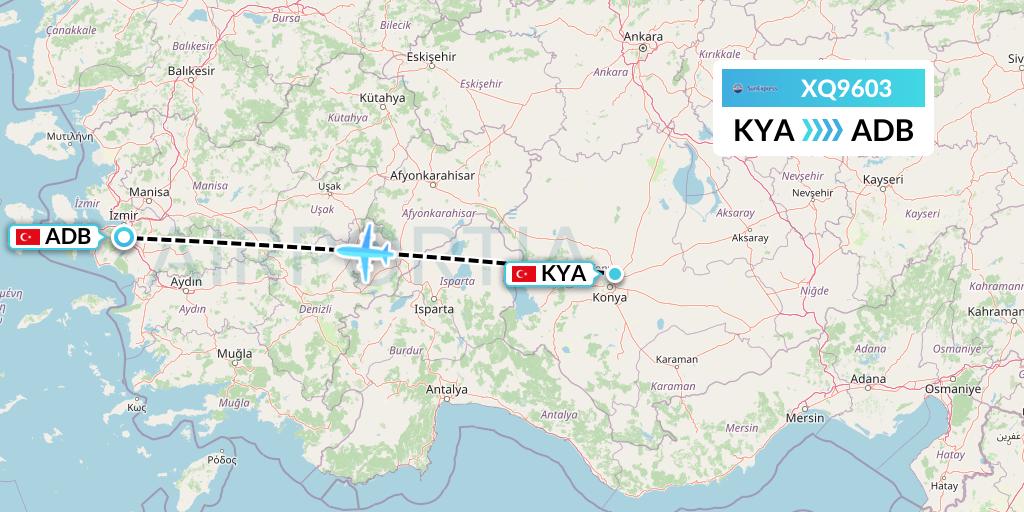 XQ9603 SunExpress Flight Map: Konya to Izmir