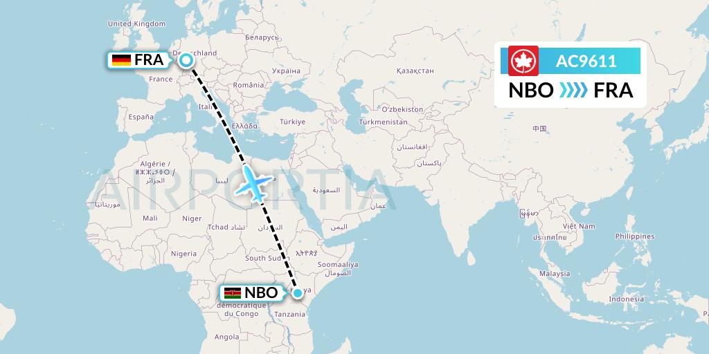 AC9611 Air Canada Flight Map: Nairobi to Frankfurt