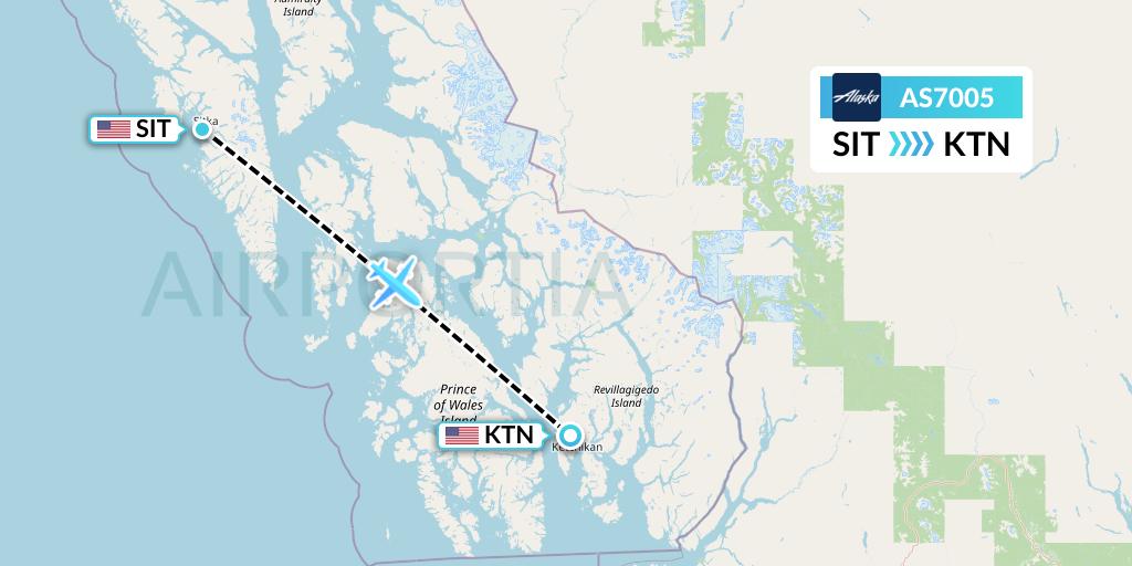 AS7005 Alaska Airlines Flight Map: Sitka to Ketchikan