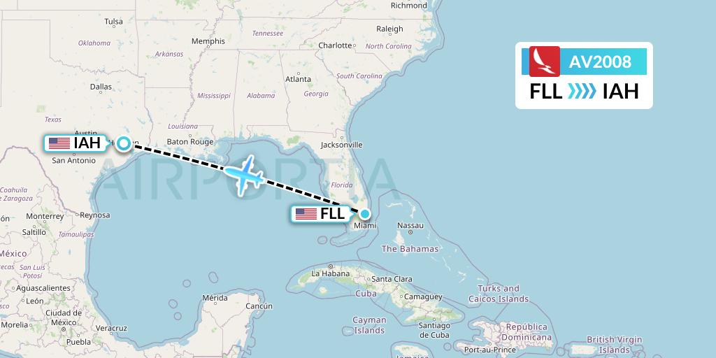 AV2008 Avianca Flight Map: Fort Lauderdale to Houston