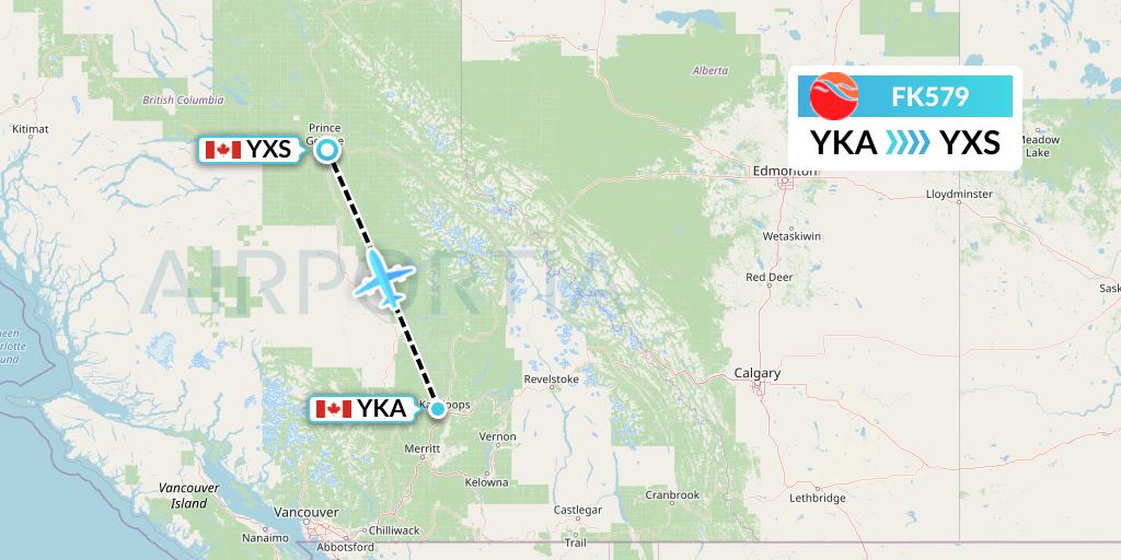FK579 Kelowna Flightcraft Air Flight Map: Kamloops to Prince George