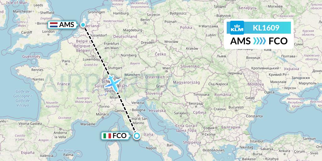 KL1609 KLM Flight Map: Amsterdam to Rome