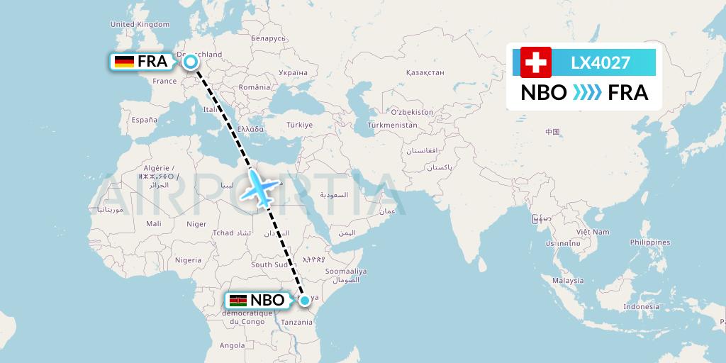 LX4027 Swiss Flight Map: Nairobi to Frankfurt
