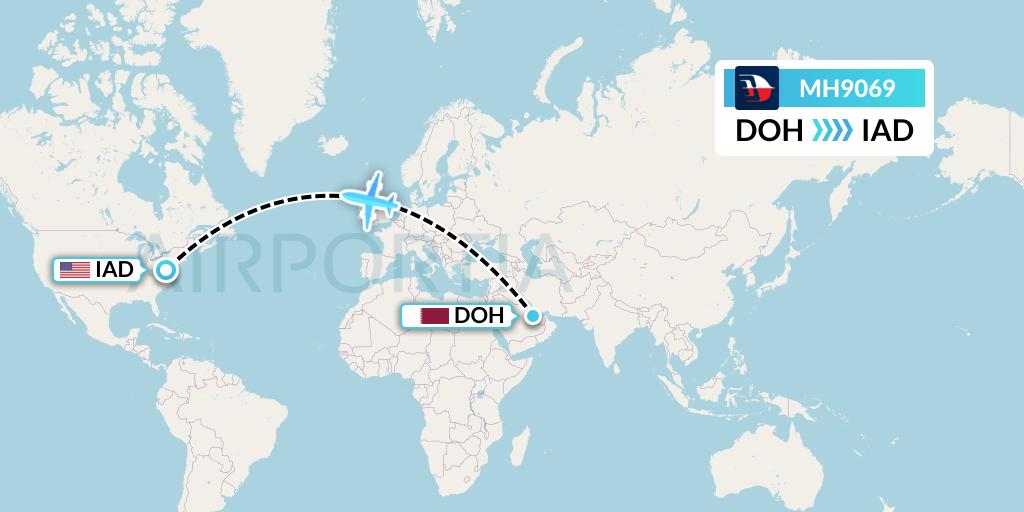 MH9069 Malaysia Airlines Flight Map: Doha to Washington