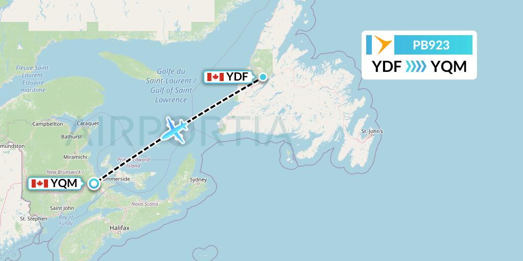 PB923 PAL Airlines Flight Map: Deer Lake to Moncton