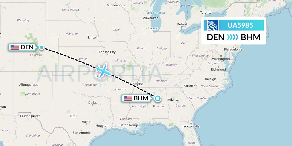 UA5985 United Airlines Flight Map: Denver to Birmingham