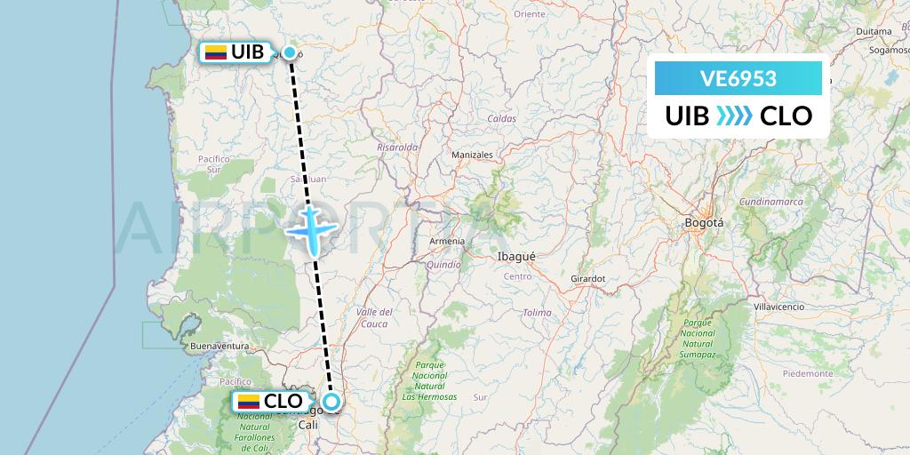 VE6953 Easyfly Flight Map: Quibdo to Cali