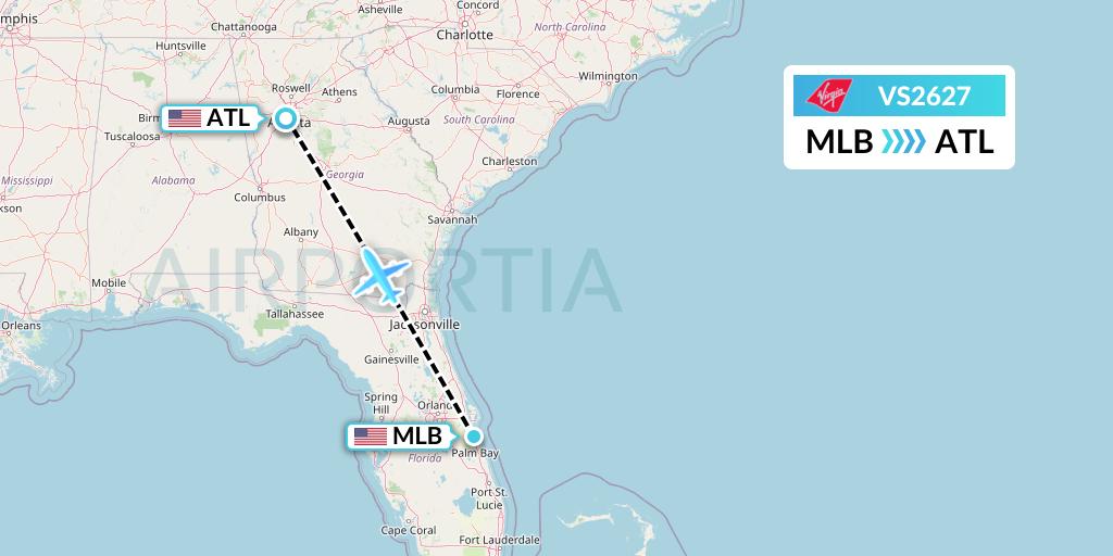 VS2627 Virgin Atlantic Airways Flight Map: Melbourne to Atlanta