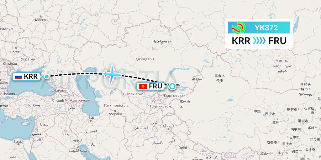 YK872 Avia Traffic Flight Map: Krasnodar to Bishkek