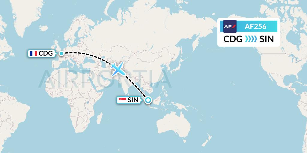 AF256 Air France Flight Map: Paris to Singapore