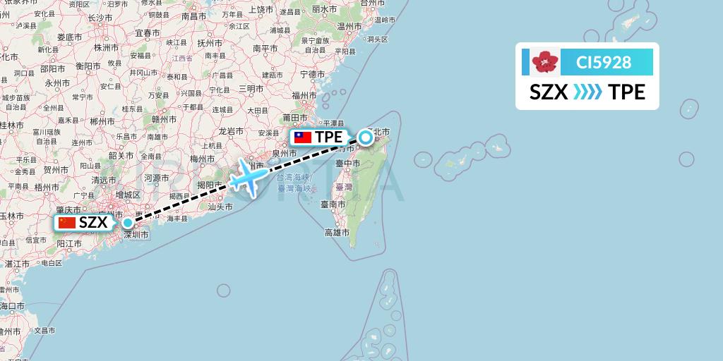 CI5928 China Airlines Flight Map: Shenzhen to Taipei