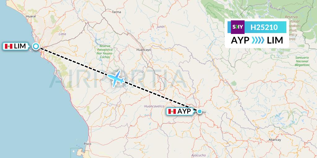 H25210 Sky Airline Flight Map: Ayacucho to Lima