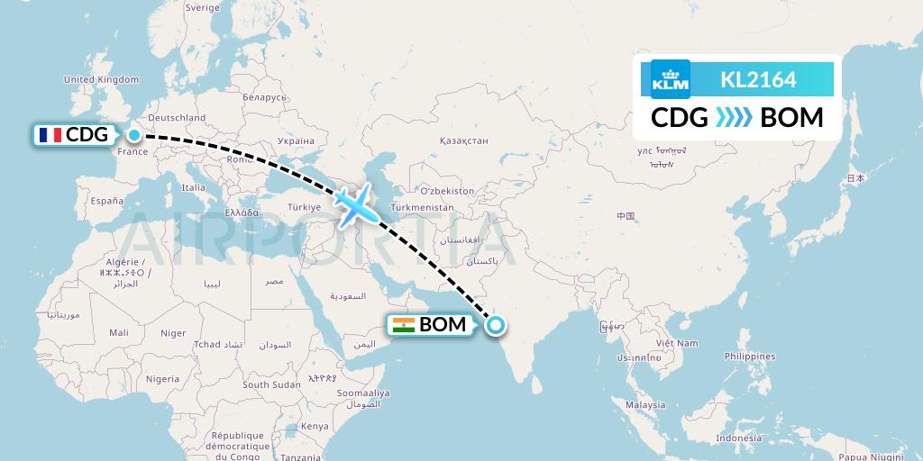 KL2164 KLM Flight Map: Paris to Mumbai
