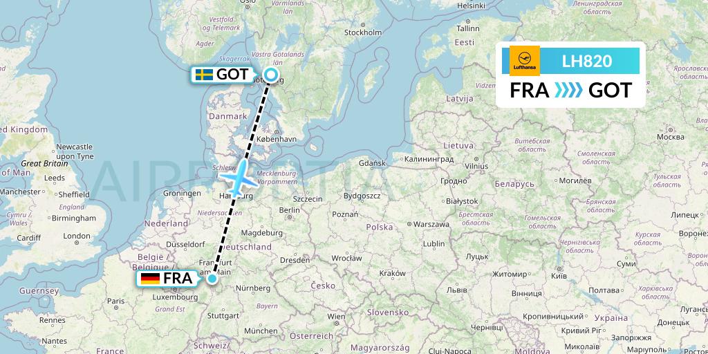 LH820 Lufthansa Flight Map: Frankfurt to Gothenburg
