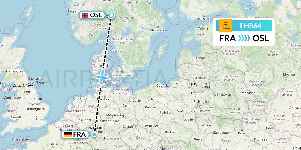 LH864 Lufthansa Flight Map: Frankfurt to Oslo