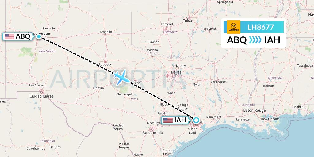 LH8677 Lufthansa Flight Map: Albuquerque to Houston