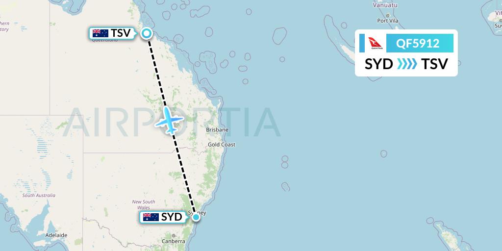QF5912 Qantas Flight Map: Sydney to Townsville