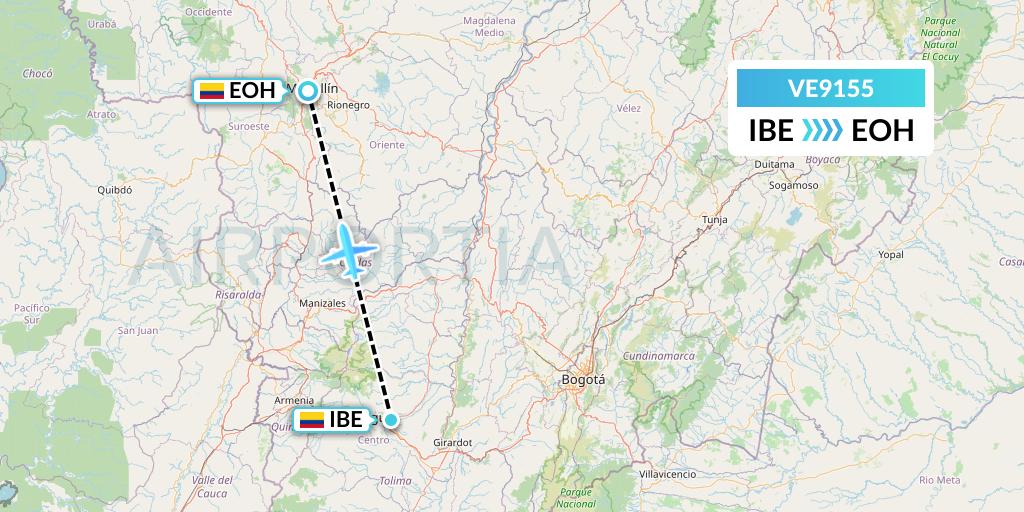 VE9155 Easyfly Flight Map: Ibague to Medellin