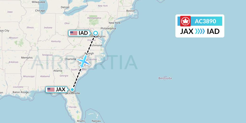 AC3890 Air Canada Flight Map: Jacksonville to Washington