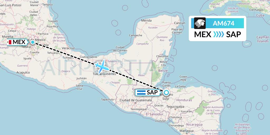 AM674 Aeromexico Flight Map: Mexico City to San Pedro Sula