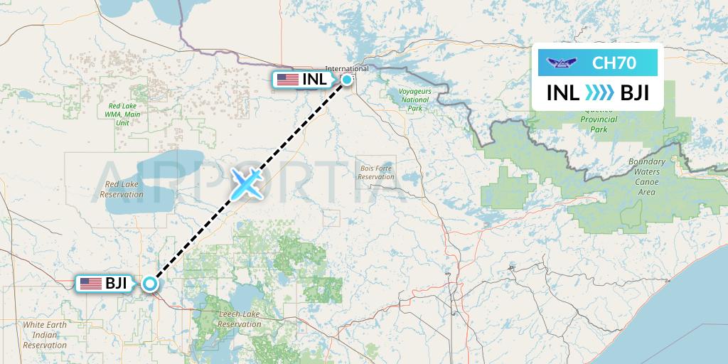 CH70 Bemidji Airlines Flight Map: International Falls to Bemidji