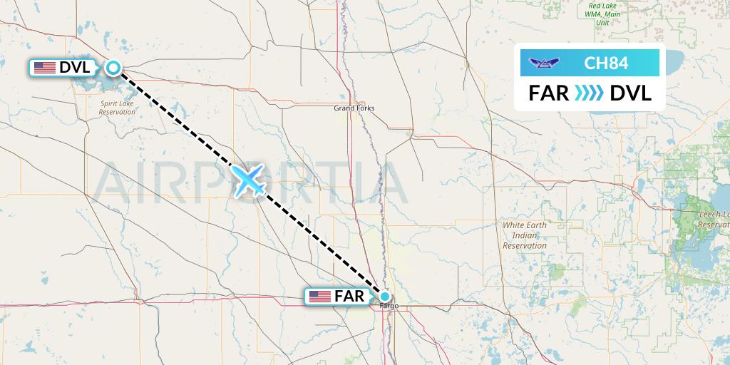 CH84 Bemidji Airlines Flight Map: Fargo to Devils Lake