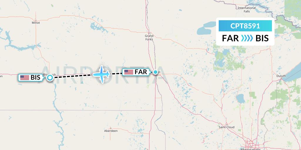 CPT8591 Corporate Air Flight Map: Fargo to Bismarck