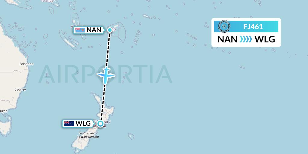 FJ461 Fiji Airways Flight Map: Nadi to Wellington