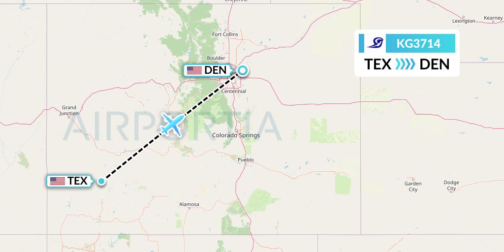 KG3714 Key Lime Air Flight Map: Telluride to Denver