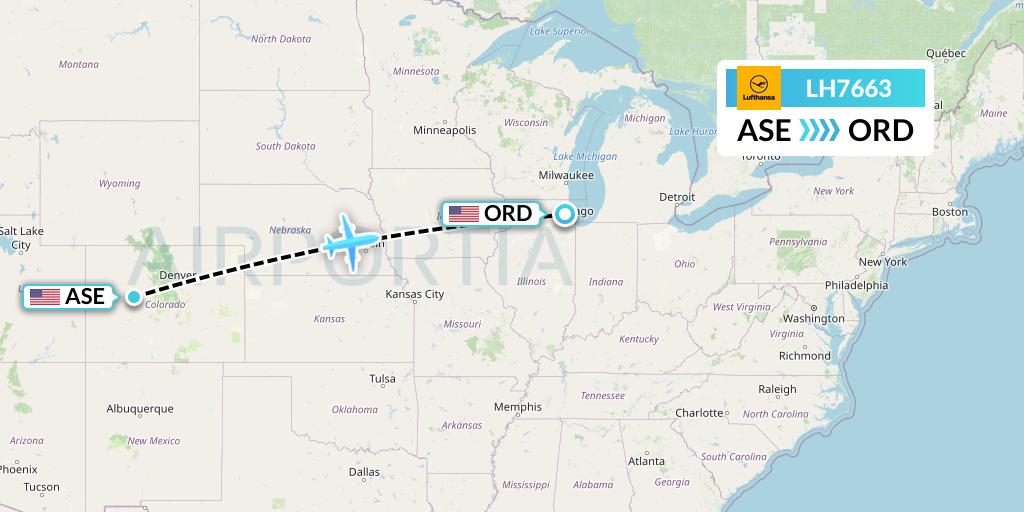 LH7663 Lufthansa Flight Map: Aspen to Chicago