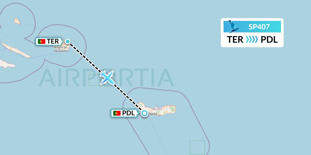 SP407 SATA Air Acores Flight Map: Lajes to Ponta Delgada
