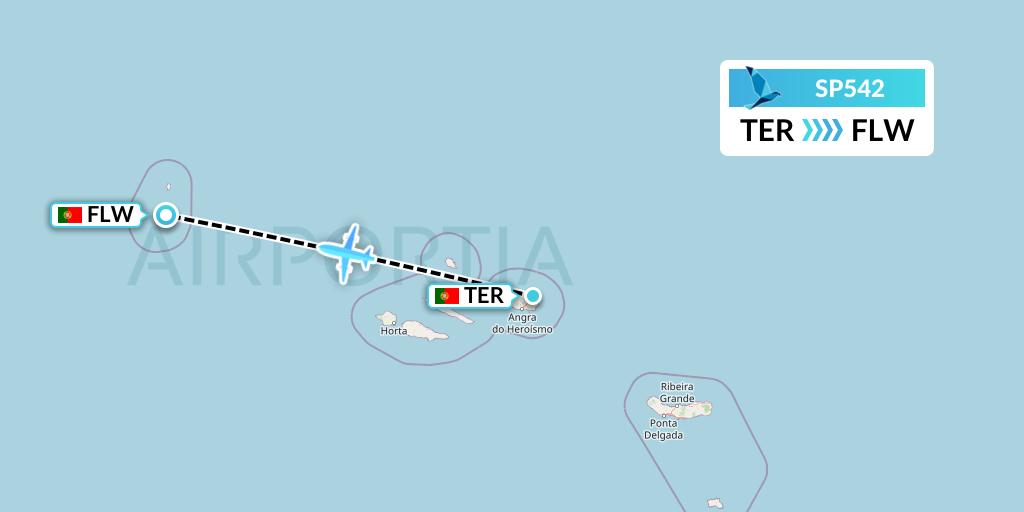 SP542 SATA Air Acores Flight Map: Lajes to Flores