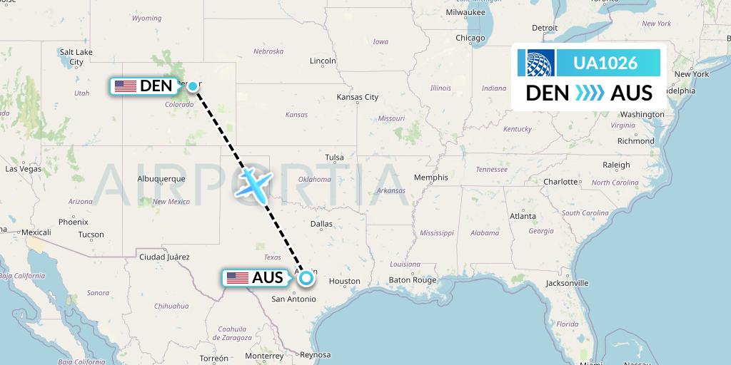UA1026 United Airlines Flight Map: Denver to Austin