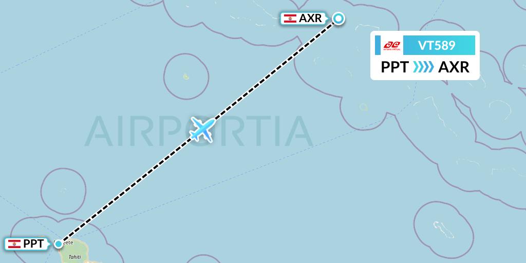 VT589 Air Tahiti Flight Map: Papeete to Arutua