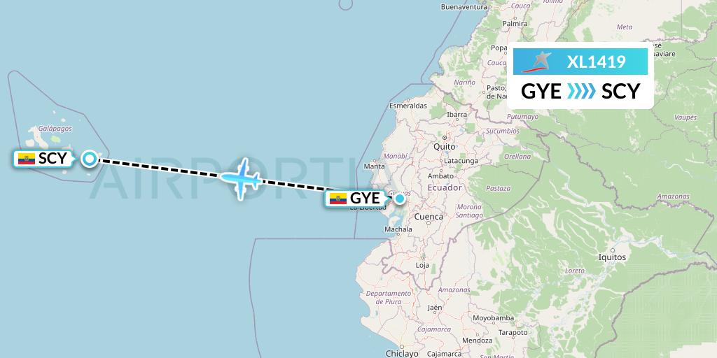 XL1419 LATAM Airlines Ecuador Flight Map: Guayaquil to San Cristobal