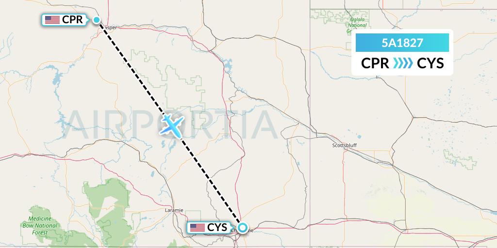 5A1827 Alpine Air Express Flight Map: Casper to Cheyenne