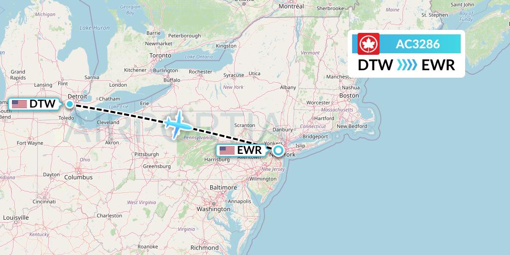 AC3286 Air Canada Flight Map: Detroit to New York
