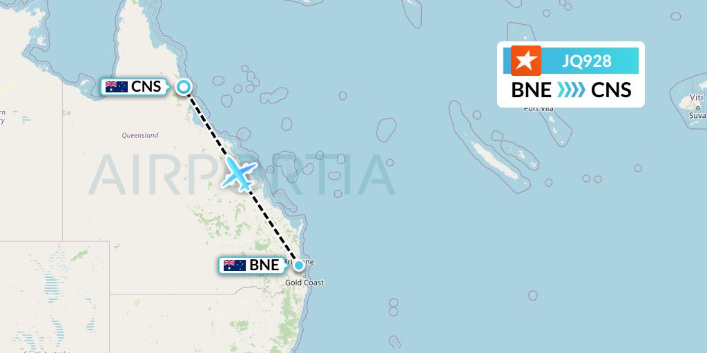JQ928 Jetstar Airways Flight Map: Brisbane to Cairns