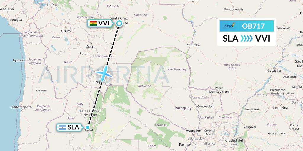 OB717 Boliviana de Aviacion Flight Map: Salta to Santa Cruz