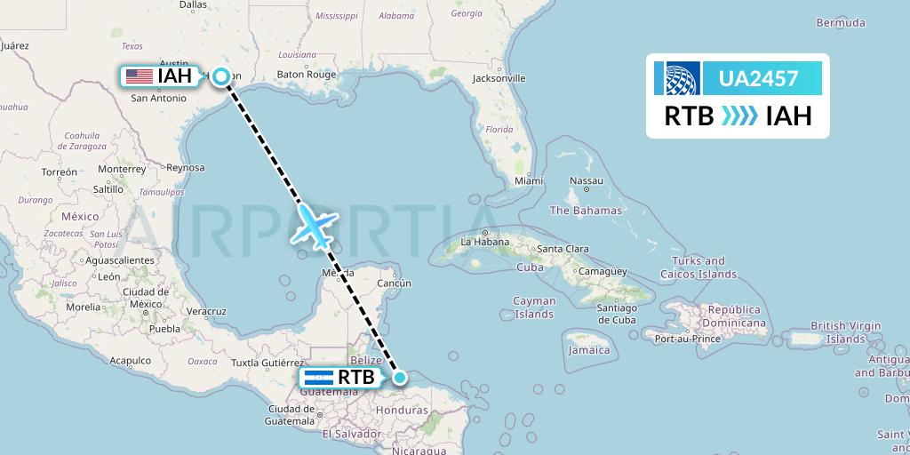 UA2457 United Airlines Flight Map: Roatan to Houston