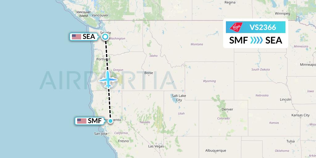 VS2366 Virgin Atlantic Airways Flight Map: Sacramento to Seattle