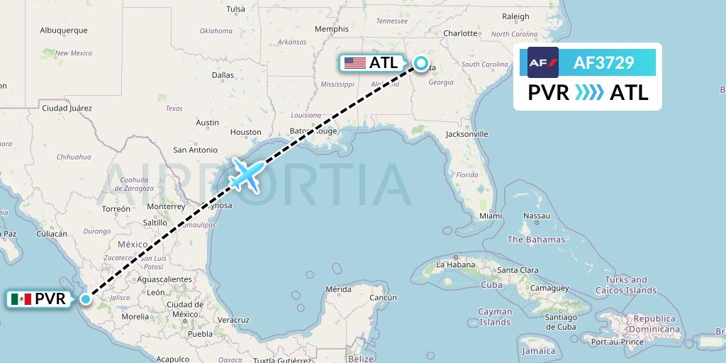 AF3729 Air France Flight Map: Puerto Vallarta to Atlanta