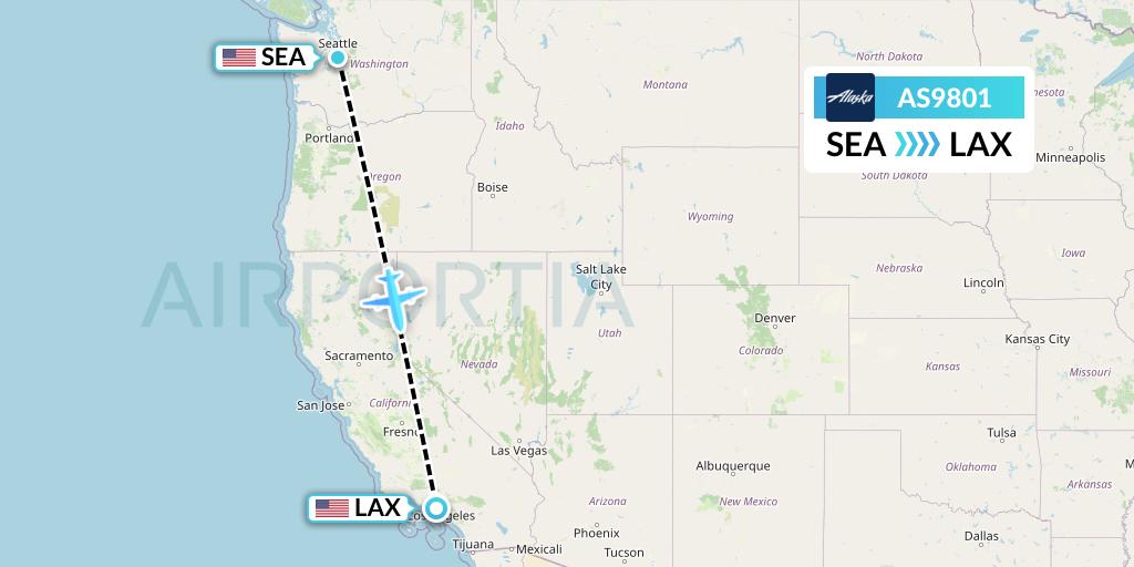 AS9801 Alaska Airlines Flight Map: Seattle to Los Angeles